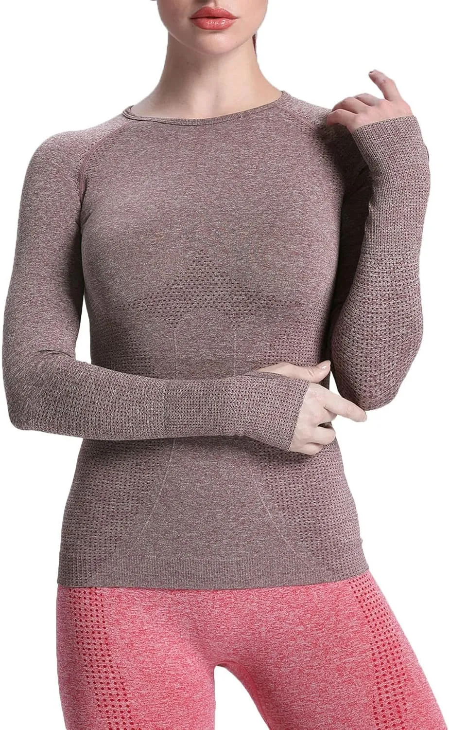 Aoxjox Workout Long Sleeve Shirts for Women Fall Athletic Gym Yoga Running Seamless Tee T-Shirt Tops