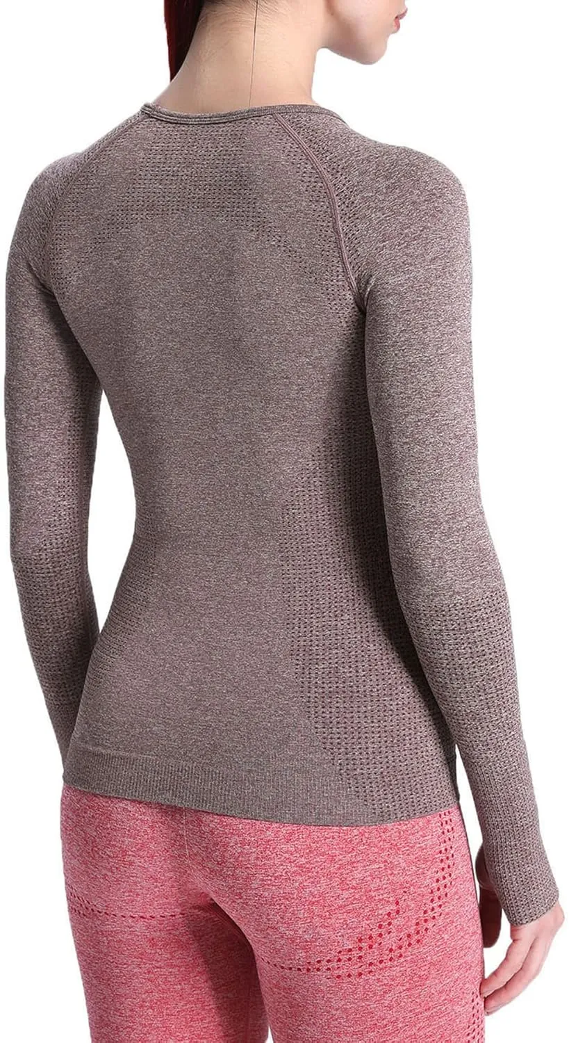 Aoxjox Workout Long Sleeve Shirts for Women Fall Athletic Gym Yoga Running Seamless Tee T-Shirt Tops