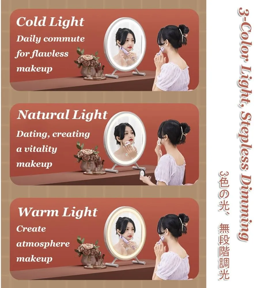 APLUSH Large Makeup Mirror with Lights, Smart Control, 3 Color Modes, Adjustable Warm White/Natural/Daylight(Gold,Small)