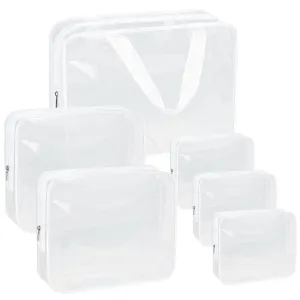 APREUTY Clear Makeup Bags, TSA Approved 6 Pcs Cosmetic Makeup Bags Set Clear PVC with Zipper Handle Portable Travel Luggage Pouch Airport Airline Vacation Organization (Bright White)