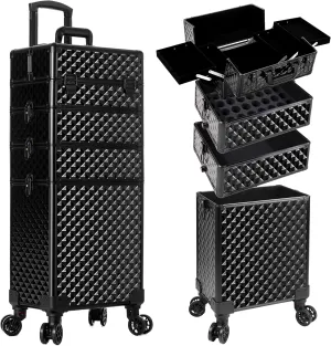 AROUS Rolling Makeup Train Case Large Storage Cosmetic Trolley 4 in 1 Large Capacity Trolley Makeup Travel Case with Key Swivel Wheels Salon Barber Case Traveling Cart Trunk, Black
