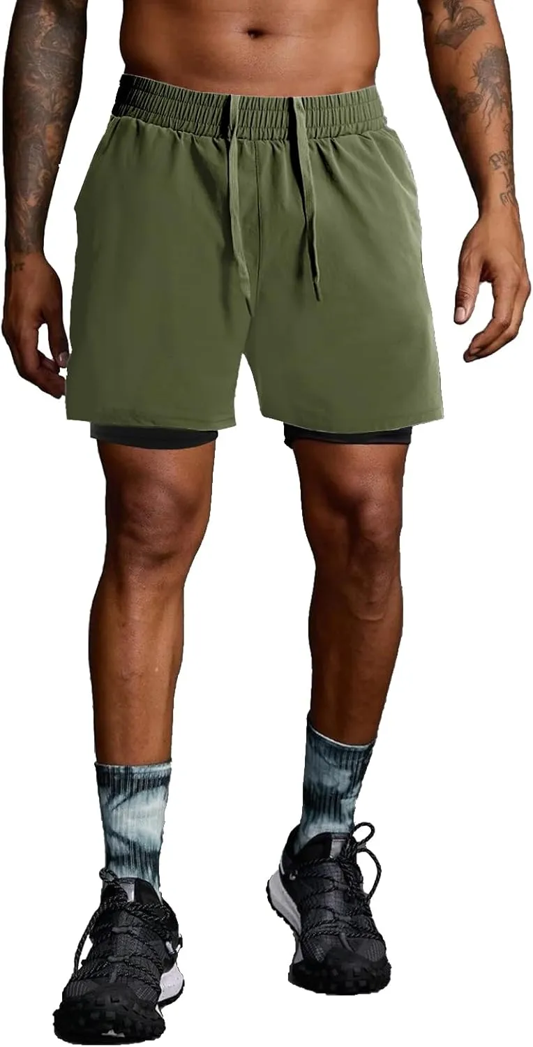ATTBEA Men's 2 in 1 Running Shorts with Liner 5" Quick Dry Workout Gym Sports Shorts with Pockets