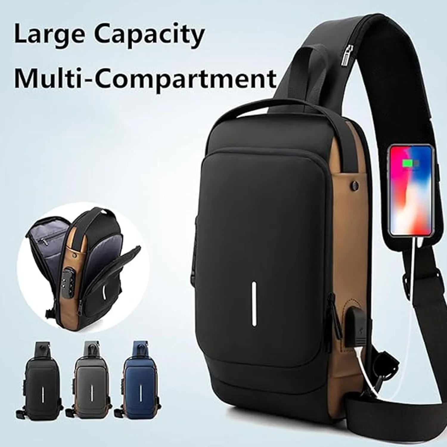 Auricz Bag, New Carbon Fiber Streamline Anti-Theft Sling Bag, USB Charging Port Waterproof Chest Daypack for Travel