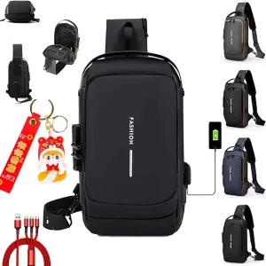 Auricz Sling Bag,Auricz Carbon Fiber Sling Bag,Carbon Fiber Streamline Anti-Theft Sling Bags,USB Waterproof Shoulder Bags