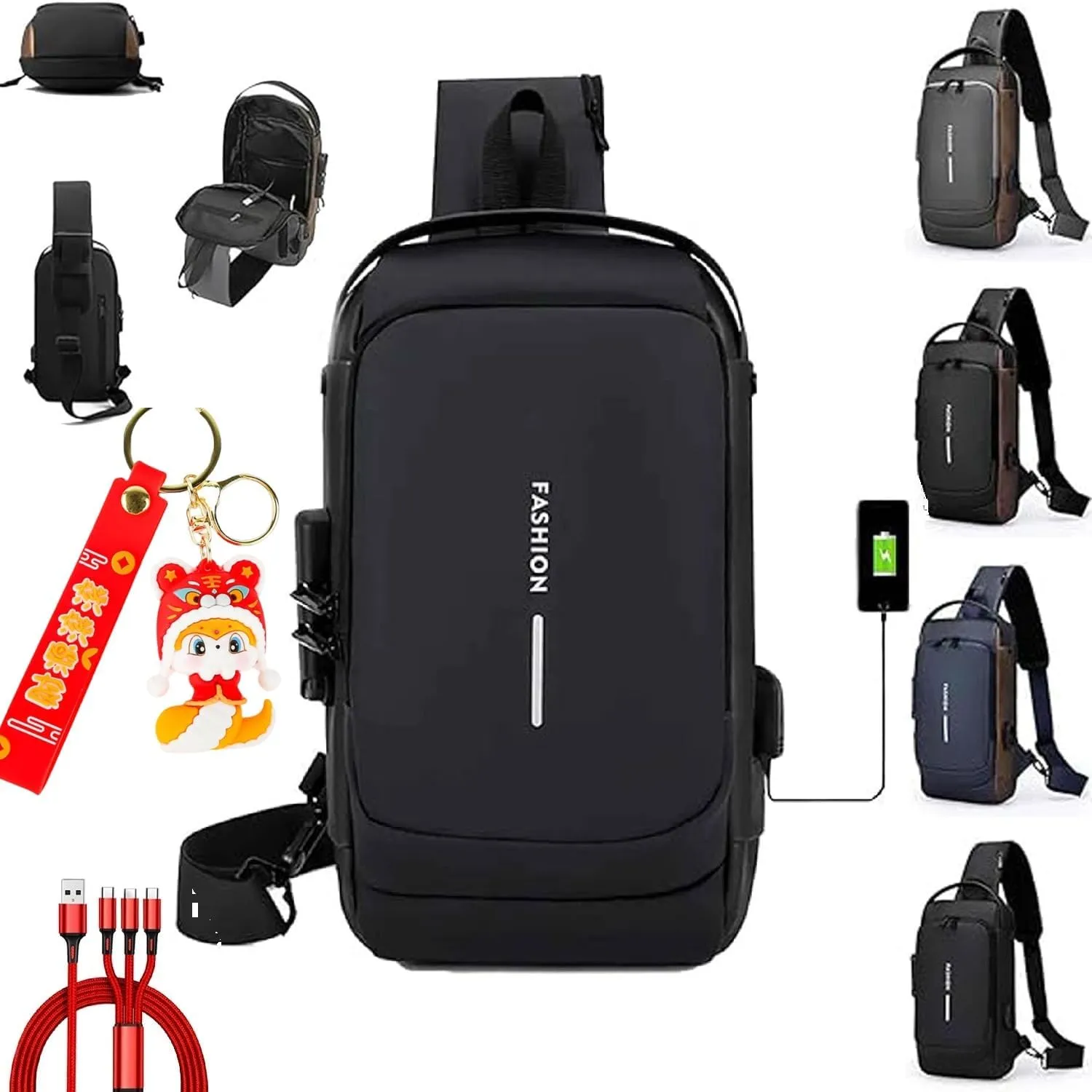Auricz Sling Bag,Auricz Carbon Fiber Sling Bag,Carbon Fiber Streamline Anti-Theft Sling Bags,USB Waterproof Shoulder Bags