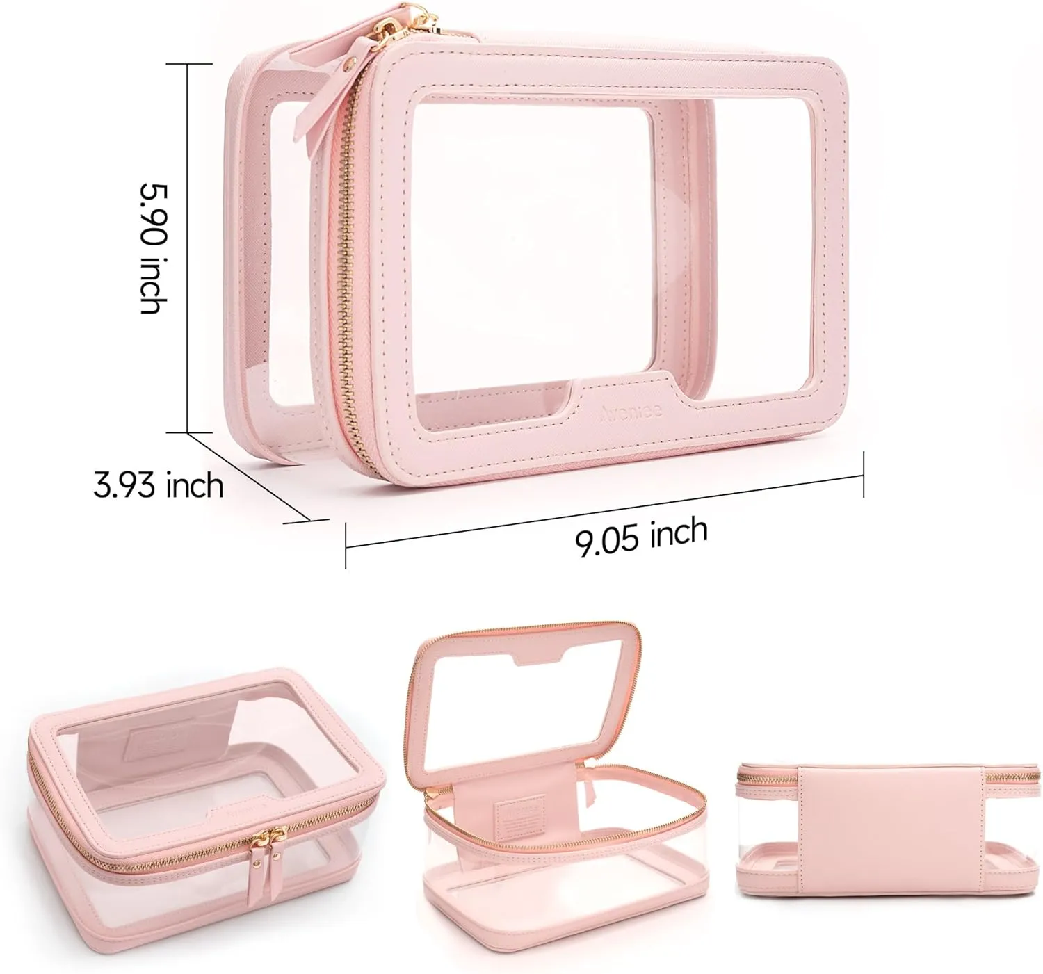 Aveniee Clear Makeup Bag, Travel Toiletry Bag for Women, Large Make up Case Cosmetic Bag with Dual Zipper, Transparent Car Organization Makeup Organizer Pouch for toiletries (Pink)