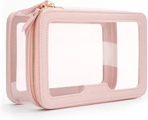 Aveniee Clear Makeup Bag, Travel Toiletry Bag for Women, Large Make up Case Cosmetic Bag with Dual Zipper, Transparent Car Organization Makeup Organizer Pouch for toiletries (Pink)