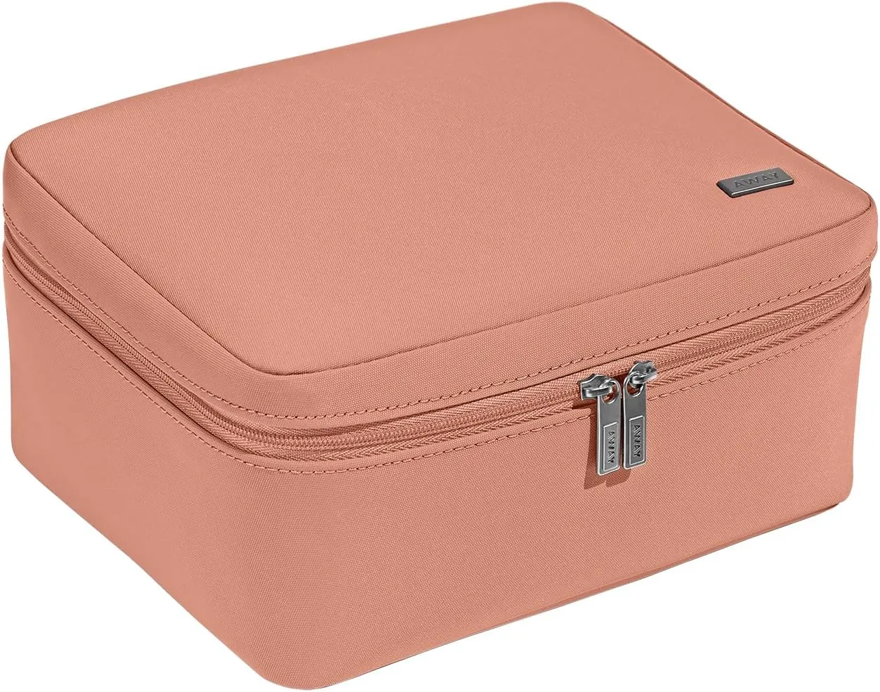 Away Cosmetics Bag, Makeup Bag with Detachable Brush Roll, Waterproof, Clear Zip Pockets, Travel Friendly, Clay Pink