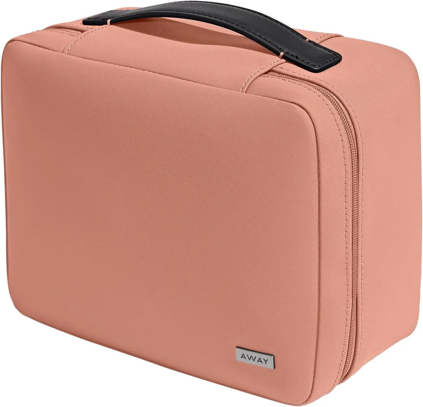 Away Cosmetics Bag, Makeup Bag with Detachable Brush Roll, Waterproof, Clear Zip Pockets, Travel Friendly, Clay Pink