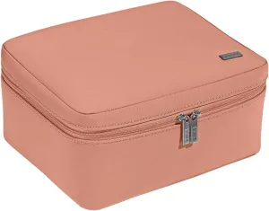 Away Cosmetics Bag, Makeup Bag with Detachable Brush Roll, Waterproof, Clear Zip Pockets, Travel Friendly, Clay Pink
