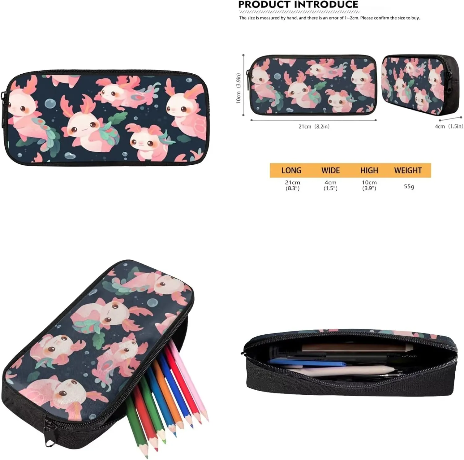Axolotl Bookbag and Lunch Box Set for Boys Shoulder Bag with Soft Pencil Case Keychain Wristlet Strap Adjustable Strap Bookbag for Girls 4-8 Designed To Be Lightweight and Comfortable