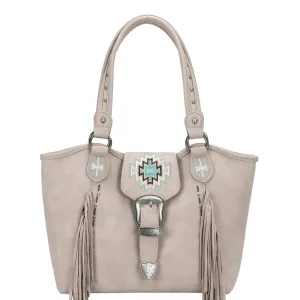 Aztec Collection Fringe Buckle Tote Bag