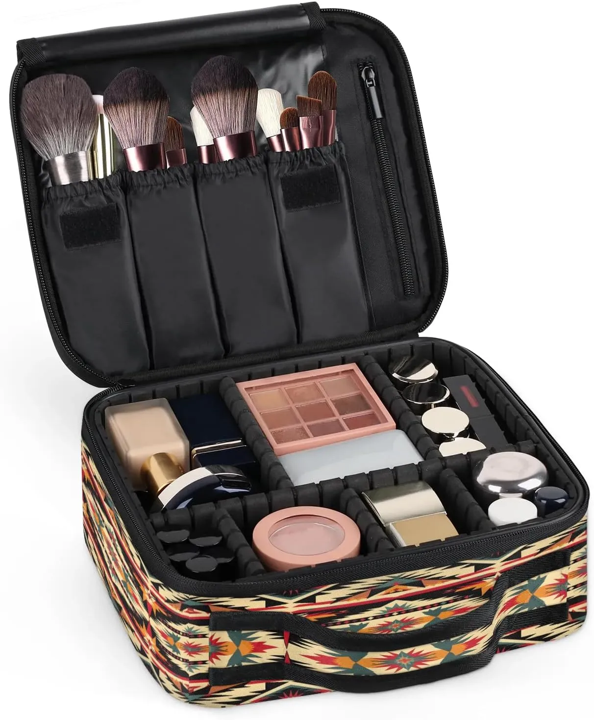 Aztec Travel Makeup Train Case Cosmetic Bag Organizer Portable American Boho Western Storage Bag with Adjustable Dividers for Cosmetics Makeup Brushes Toiletry Jewelry
