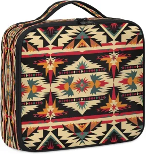 Aztec Travel Makeup Train Case Cosmetic Bag Organizer Portable American Boho Western Storage Bag with Adjustable Dividers for Cosmetics Makeup Brushes Toiletry Jewelry