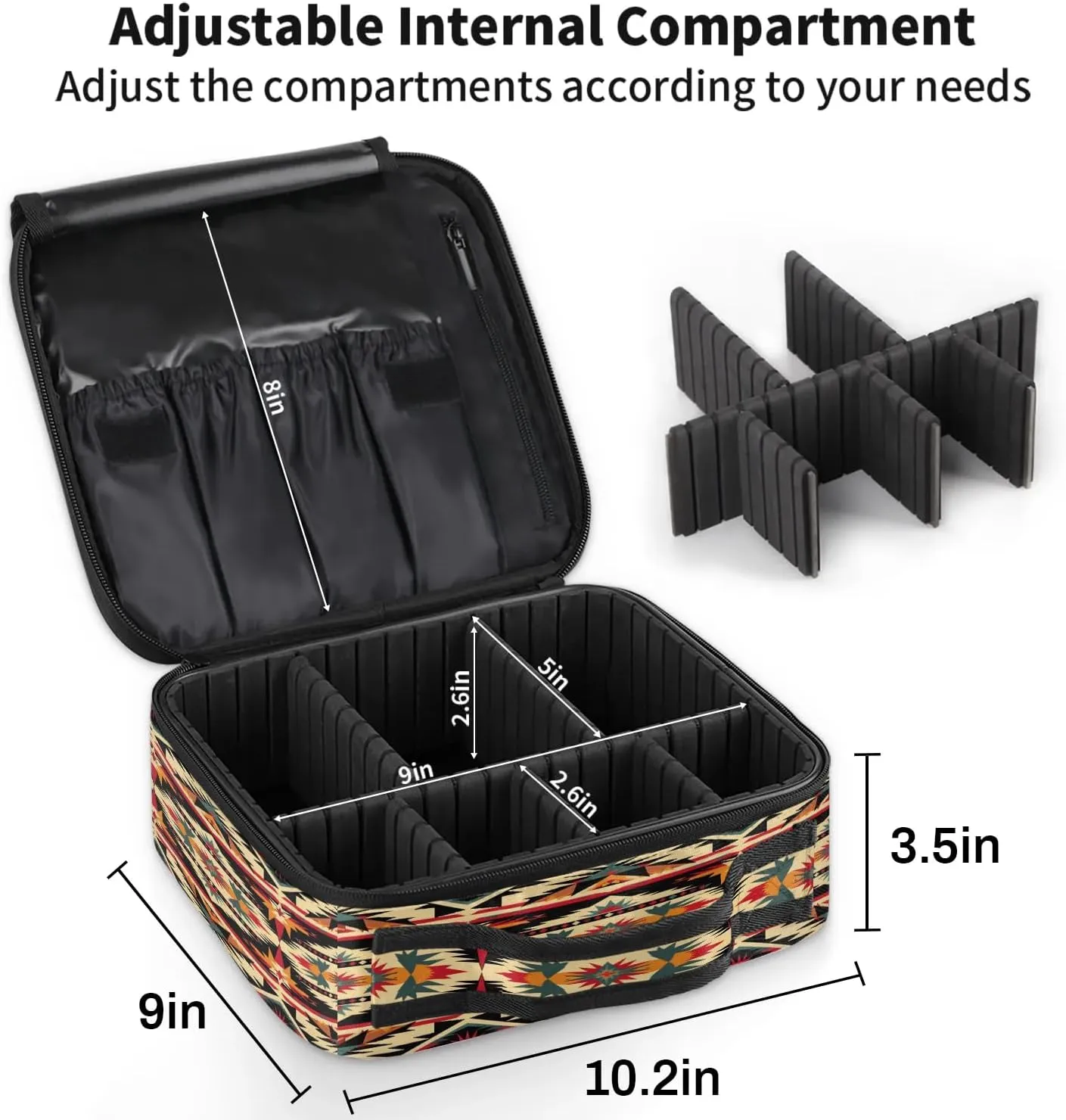 Aztec Travel Makeup Train Case Cosmetic Bag Organizer Portable American Boho Western Storage Bag with Adjustable Dividers for Cosmetics Makeup Brushes Toiletry Jewelry