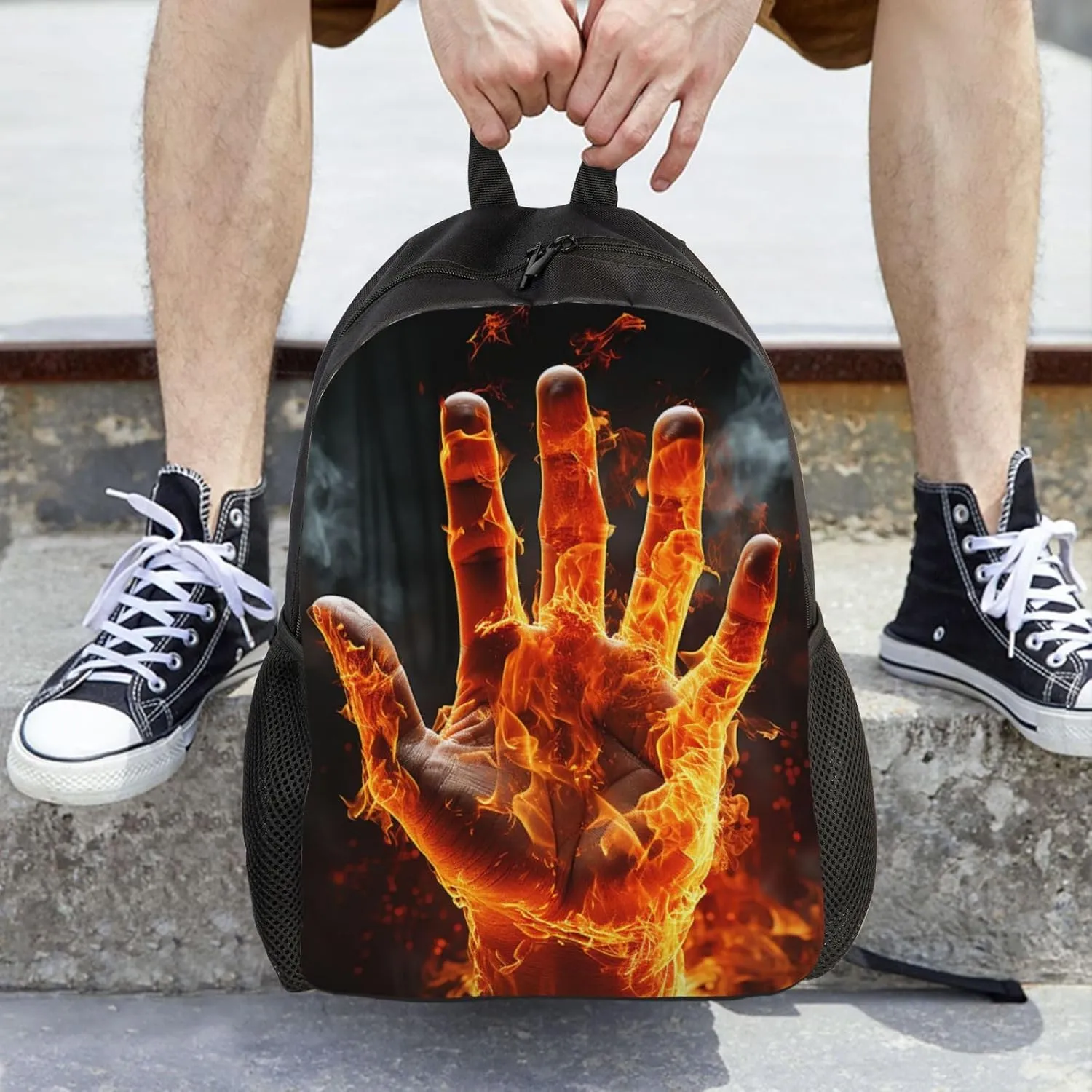 Backpack for Men Women 16.1 Inch Laptop Backpack Fire Flame Hand Daypack Laptop Bag for Travel