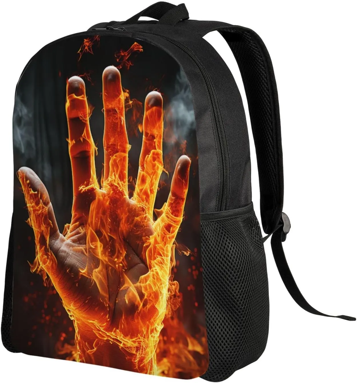 Backpack for Men Women 16.1 Inch Laptop Backpack Fire Flame Hand Daypack Laptop Bag for Travel