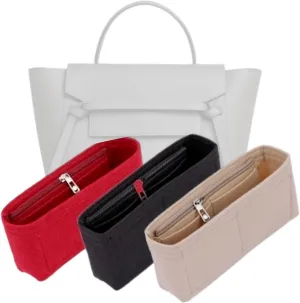 Bag Organizer for Celine Micro Belt Bag (24L x 20H x 13D cm)|Handmade Bag Organizer|Custom Bag Insert|2mm Felt Bag Liner|Women Handbag Bag Shaper (Black, Style B: Side Zipper)