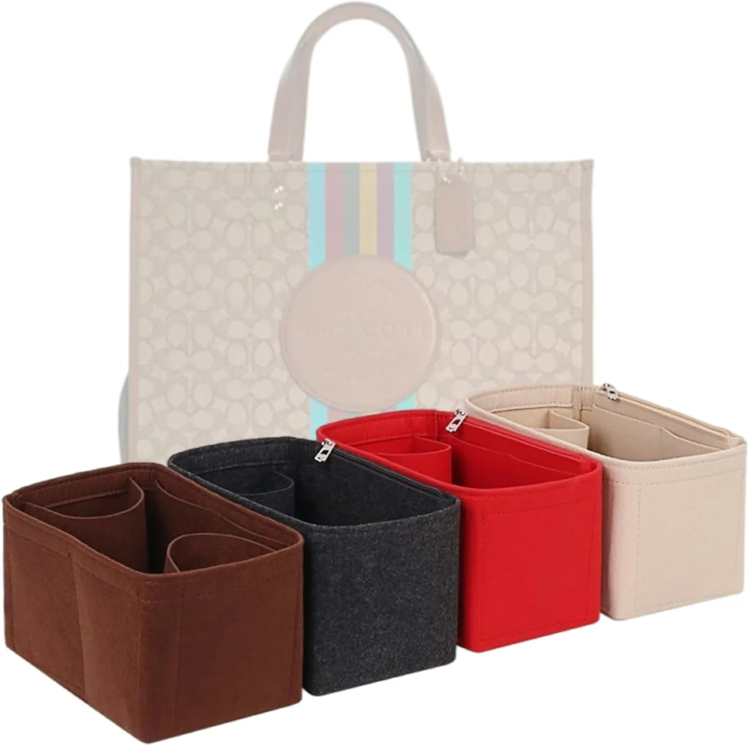 Bag Organizer for Coach Dempsey Tote 40 (40L x 35H x 18.5D cm)|Handmade Custom Bag Insert|2mm Felt Bag Liner|Women Handbag Shaper (Black, Style C)