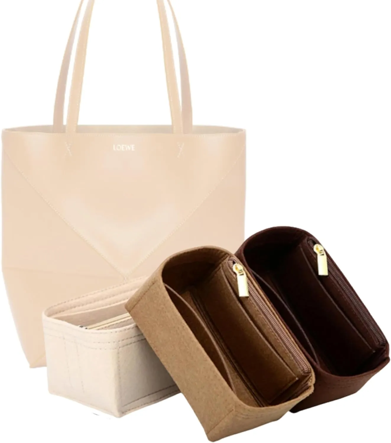 Bag Organizer for Loewe Mini Puzzle Fold Tote (16.5L x 20H x 9.5D cm)|Handmade Custom Bag Insert|2mm Felt Bag Liner|Women Handbag Shaper (Beige, Style B)