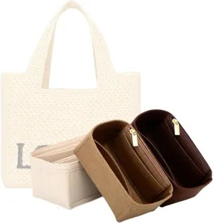 Bag Organizer for Loewe Small Font Tote in raffia (24L x 19.5H x 11D cm)|Handmade Custom Bag Insert|2mm Felt Bag Liner|Women Handbag Shaper (Coffee, Style B)