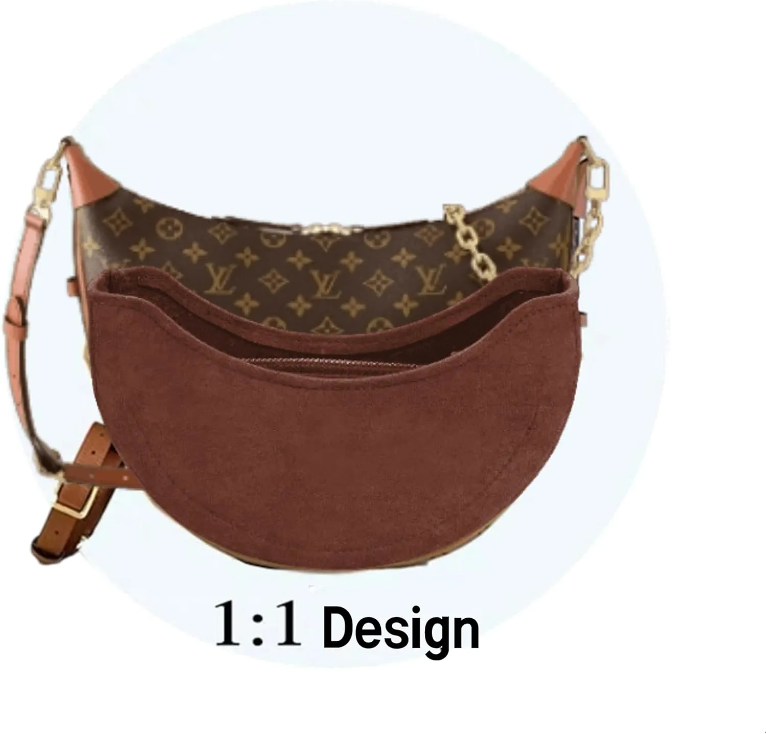 Bag Organizer for LV Loop Hobo. 38L x 26H x 10D cm. Handmade Custom Insert. 2mm Felt Liner (Beige, Style A: Side Zipper)