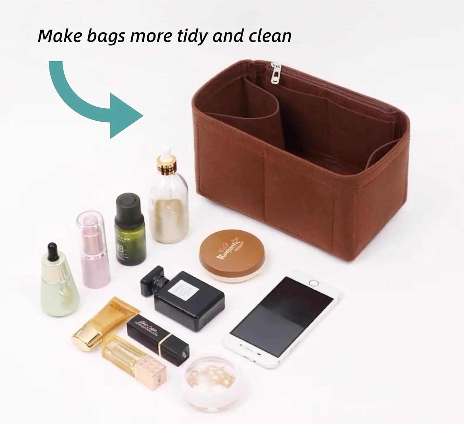 Bag Organizer for YSL E/W Shopping Tote Bag (37L X 28H X 13D cm)|Handmade Custom Bag Insert|2mm Felt Bag Liner|Women Handbag Shaper (Beige, Style C)