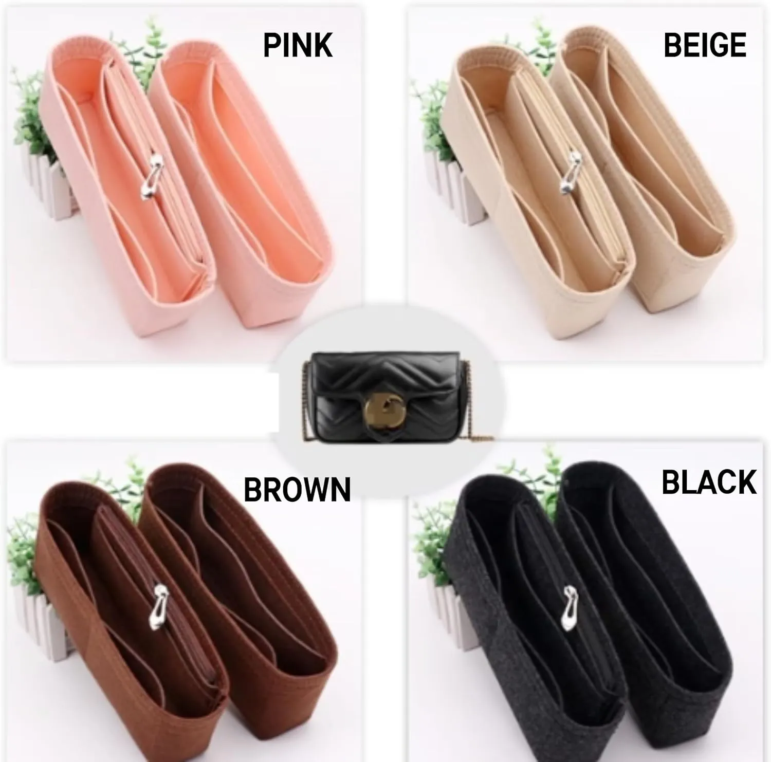 Bag Organizer for YSL Shopping N/S Tote Bag(32,5L x 35H x 10,5D cm)|Handmade Custom Bag Insert|2mm Felt Bag Liner|Women Handbag Shaper (Beige, Style B: Side Zipper)