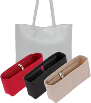 Bag Organizer for YSL Shopping N/S Tote Bag(32,5L x 35H x 10,5D cm)|Handmade Custom Bag Insert|2mm Felt Bag Liner|Women Handbag Shaper (Beige, Style B: Side Zipper)