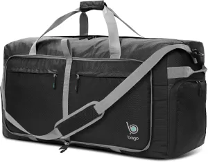 Bago Large Foldable Duffel Bags for Traveling Women & Men - 120L Packable Duffle Bag for Travel with Shoe Compartment - Water Repellant, Heavy Duty, Lightweight Folding & Collapsible (Black)