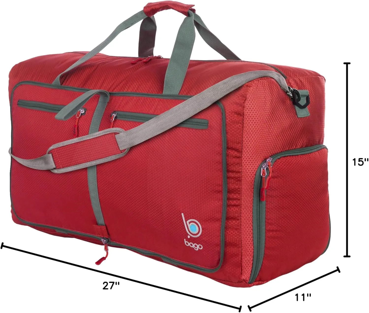 Bago Large Foldable Duffel Bags for Traveling Women & Men - 80L Packable Duffle Bag for Travel with Shoe Compartment - Water Repellant, Heavy Duty, Lightweight Folding & Collapsible (Red)