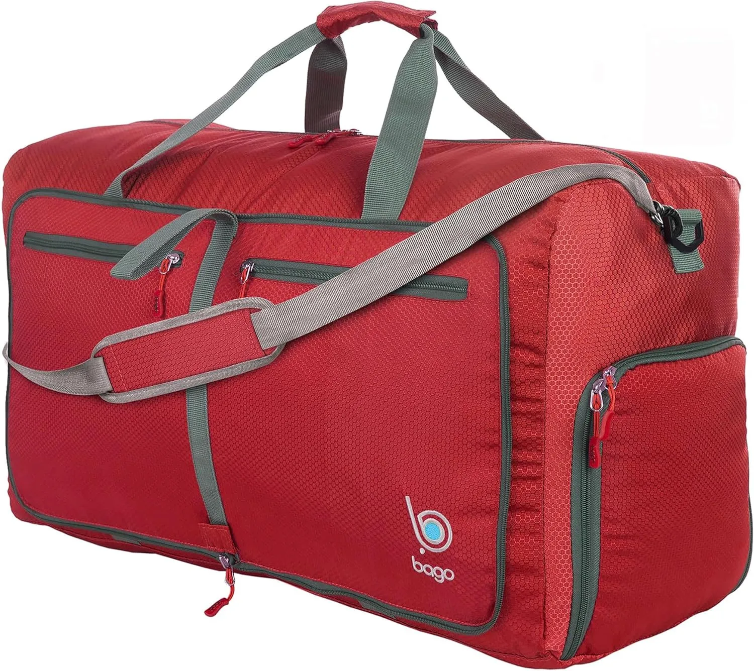 Bago Large Foldable Duffel Bags for Traveling Women & Men - 80L Packable Duffle Bag for Travel with Shoe Compartment - Water Repellant, Heavy Duty, Lightweight Folding & Collapsible (Red)