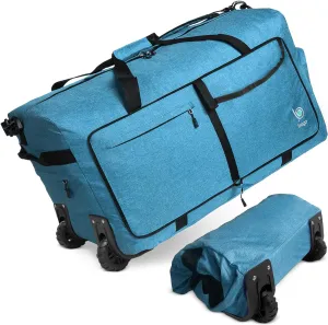 Bago Rolling Duffle Bag with Wheels - 27" 80L Foldable Weekender Bag, Waterproof Travel Duffel Bag, Heavy Duty lightWeight Duffle Bag for Traveling, Rolling Duffel Bag with Wheels (Snow Blue)