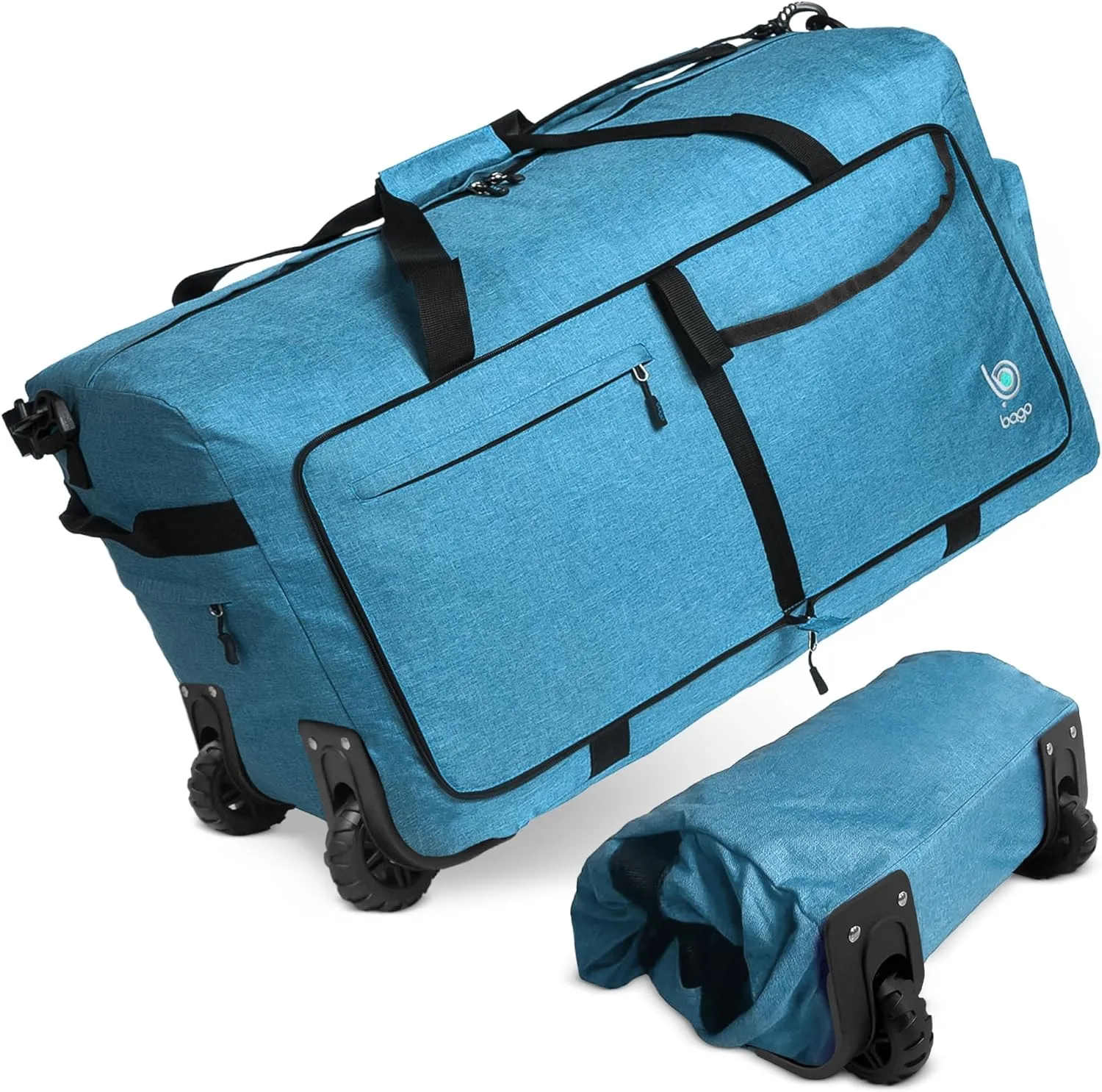 Bago Rolling Duffle Bag with Wheels - 27" 80L Foldable Weekender Bag, Waterproof Travel Duffel Bag, Heavy Duty lightWeight Duffle Bag for Traveling, Rolling Duffel Bag with Wheels (Snow Blue)