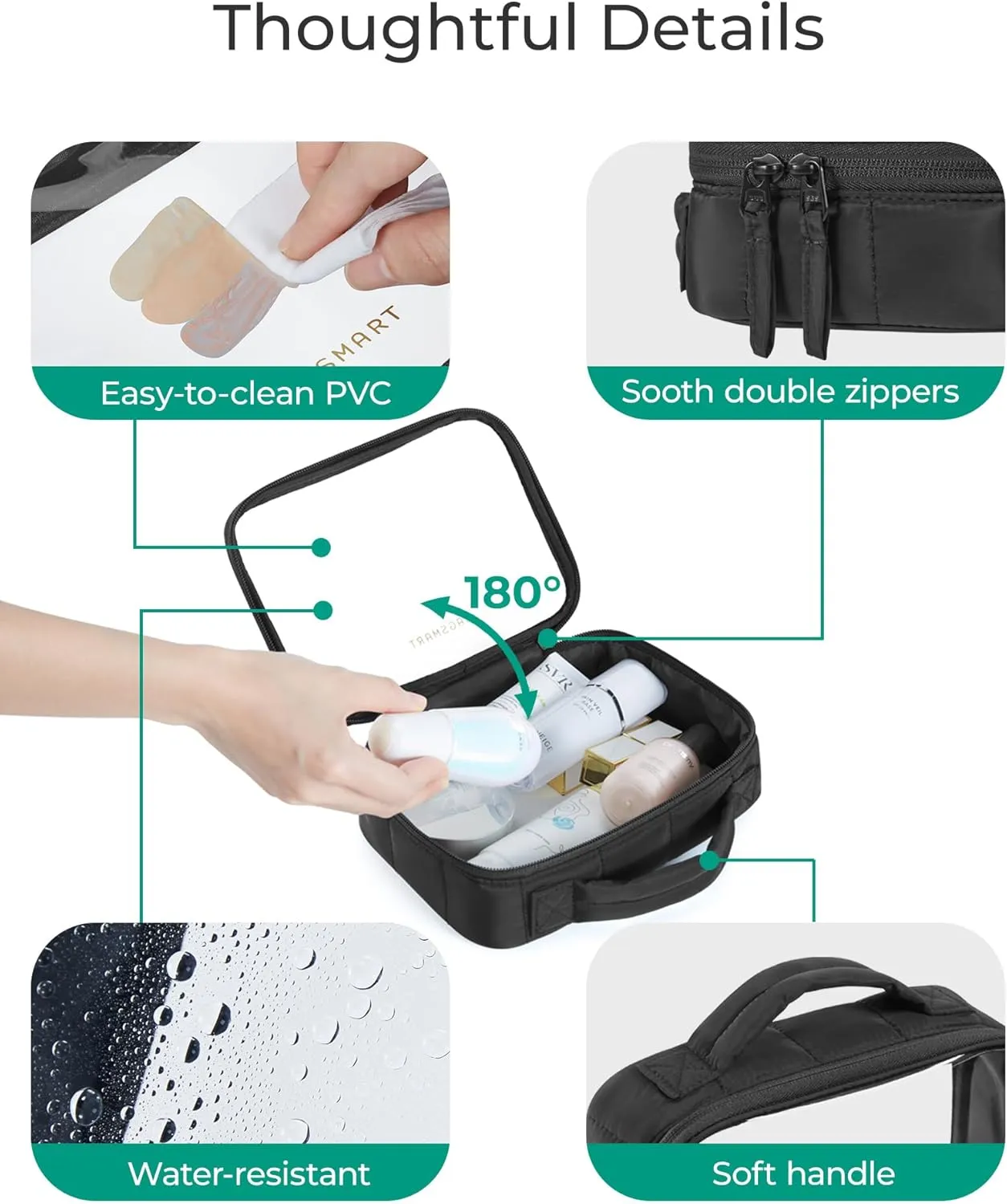 BAGSMART Clear TSA-Approved Toiletry Bag, Large Opening Quart Sized Makeup Bag with Handle, Double Zipper, Clear Cosmetic Organizer for Women