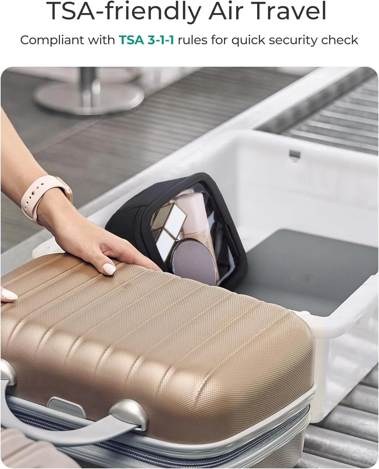 BAGSMART Mini Clear Makeup Bag for Women Portable Travel Toiletry Bag, Cute Small Water-Resistant Cosmetic Bag TSA Approved Clear Makeup Case Pouch with Zipper for Car Essentials(Beige)