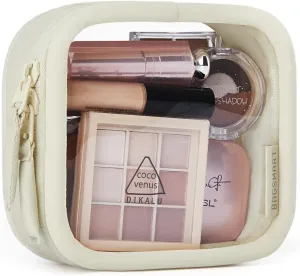 BAGSMART Mini Clear Makeup Bag for Women Portable Travel Toiletry Bag, Cute Small Water-Resistant Cosmetic Bag TSA Approved Clear Makeup Case Pouch with Zipper for Car Essentials(Beige)