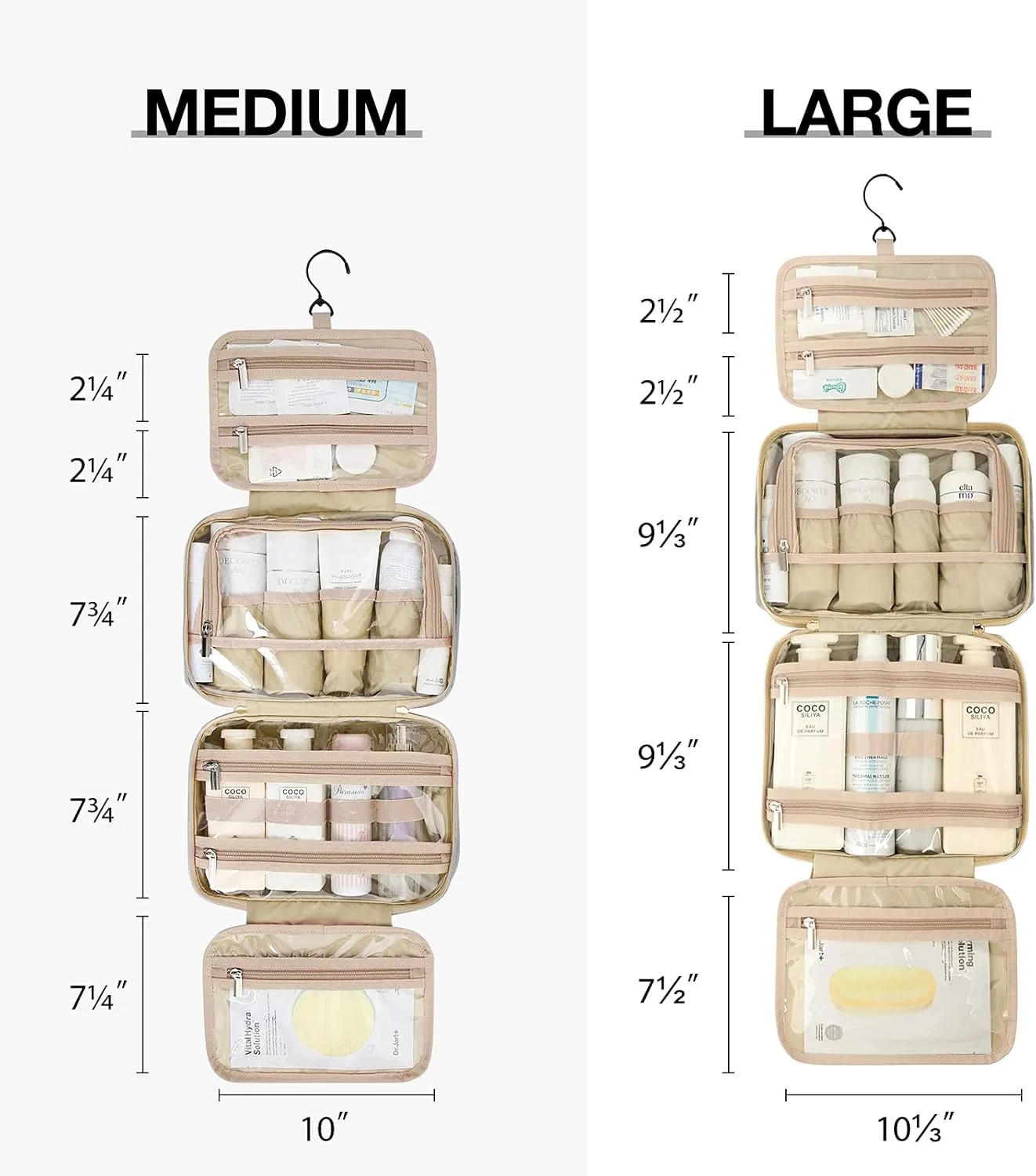 BAGSMART Toiletry Bag Hanging Travel Makeup Organizer with TSA Approved Transparent Cosmetic Bag Makeup Bag for Full Sized Toiletries, Medium-Grey