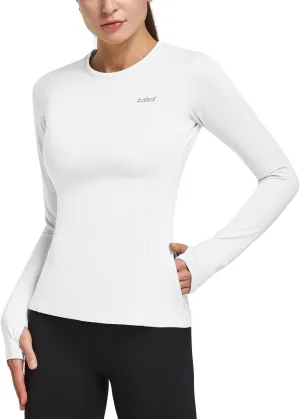 baleaf Thermal Shirts for Women Long Sleeve Fleece Tops Running Workout Cold Weather Gear Compression Zipper Pocket