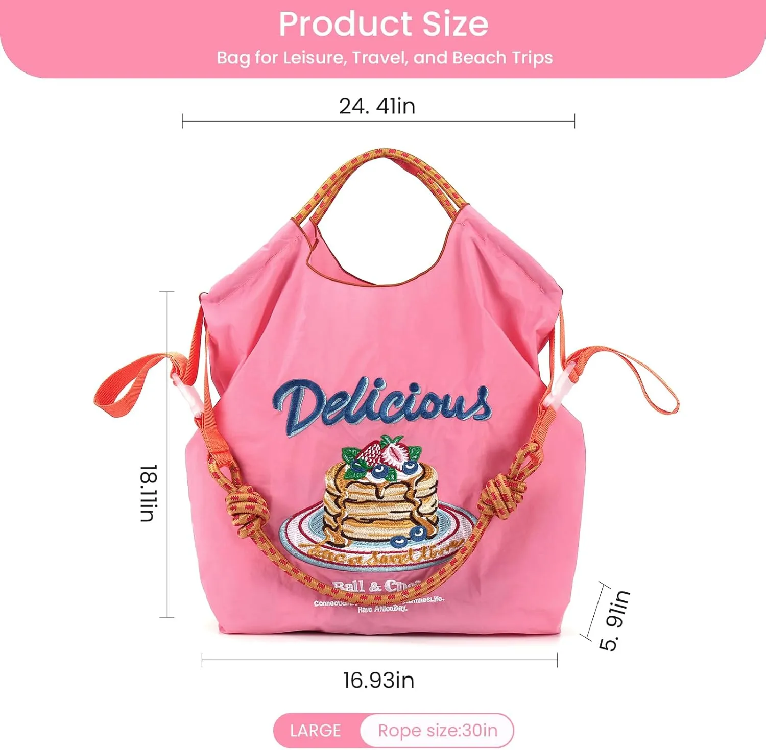 Ball&Chain Embroidery Tote Bag for Women with Shoulder Strap，is a Great Gift for Women, Mom, Teachers, Friends, Bridesmaids