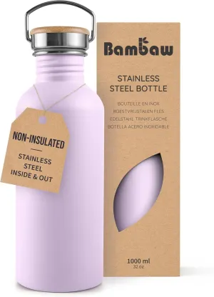 Bambaw 32 oz Stainless Steel Water Bottle, Lavender Water Bottle 32oz, Non Insulated Metal Water Bottle, Big Water Bottle with Handle, Large Water Bottle Stainless Steel – Lavender Haze
