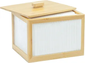 Bamboo Box with Cover for Face Towels, Makeup Remover Wipes Storage Container, Acrylic Towelettes Holder for Facial Wash Towels Organizer