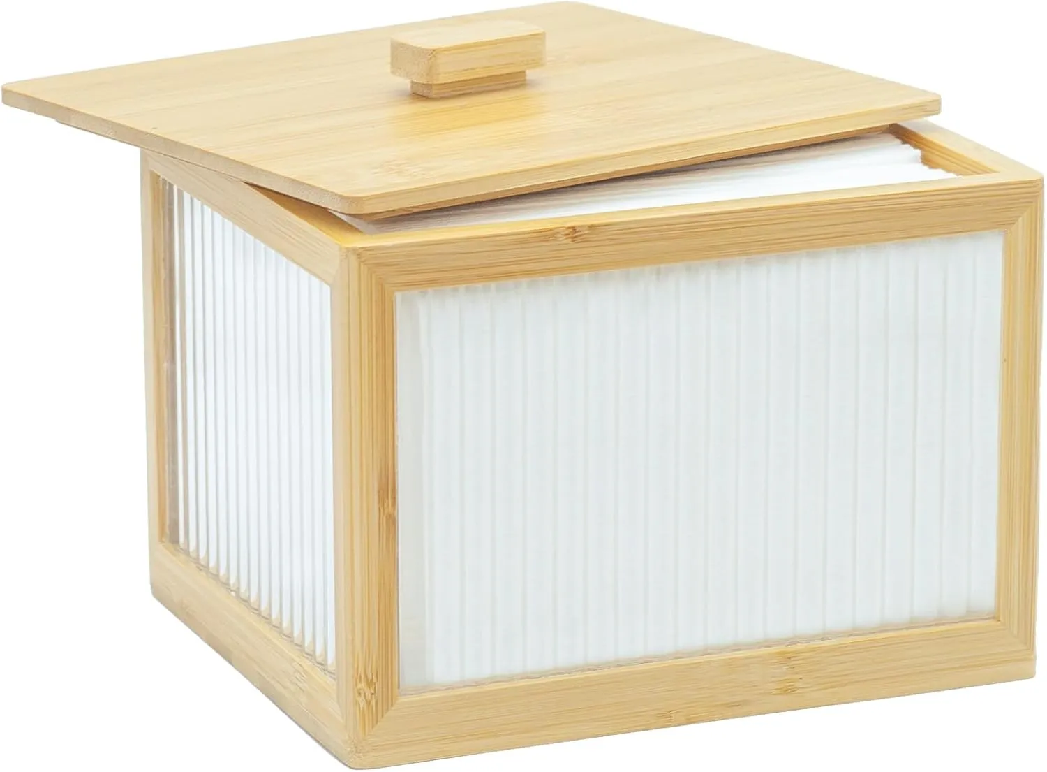 Bamboo Box with Cover for Face Towels, Makeup Remover Wipes Storage Container, Acrylic Towelettes Holder for Facial Wash Towels Organizer