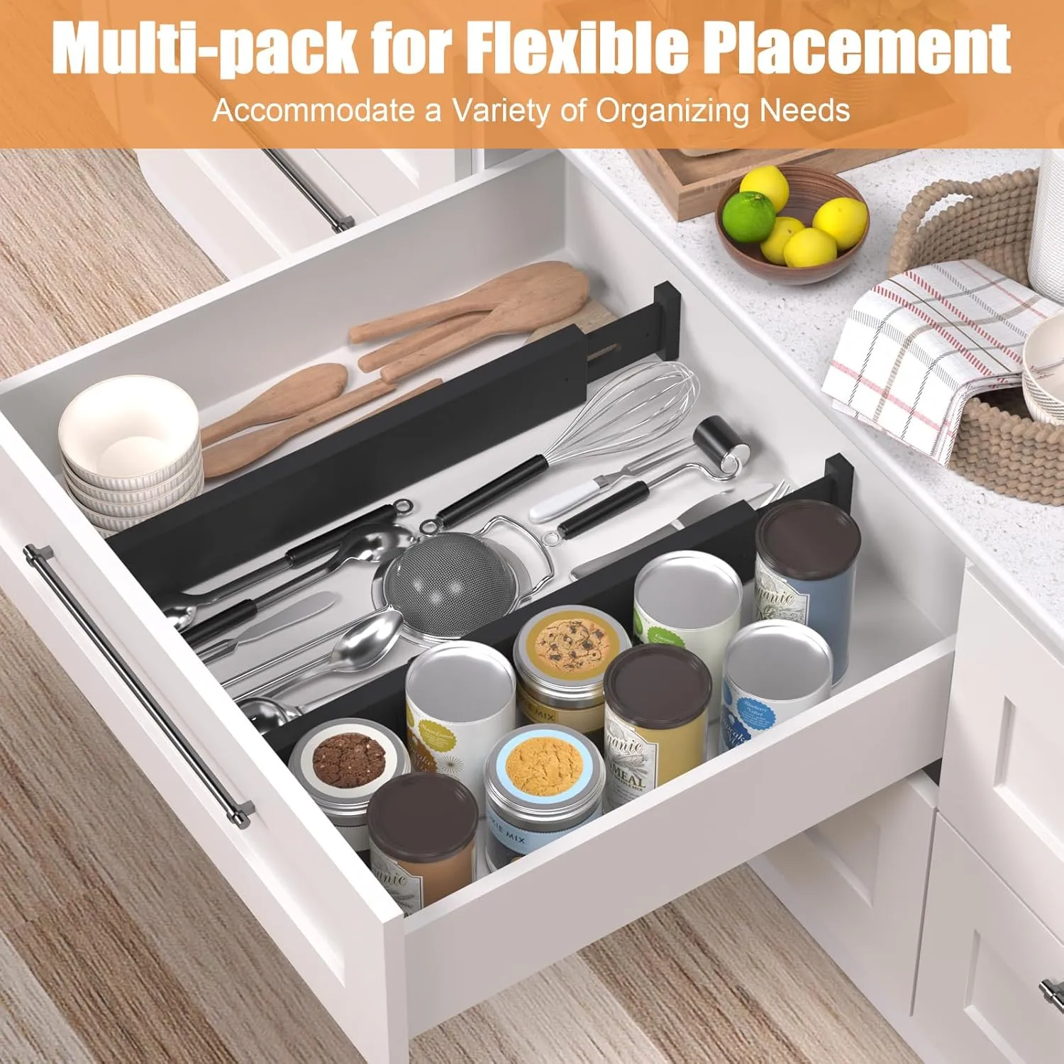 Bamboo Drawer Dividers,17-22" Adjustable Kitchen Drawer Organizer for Clothes,6 Pack Expandable Drawer Organization Separators for Bedroom,Bathroom,Dresser and Office,Black