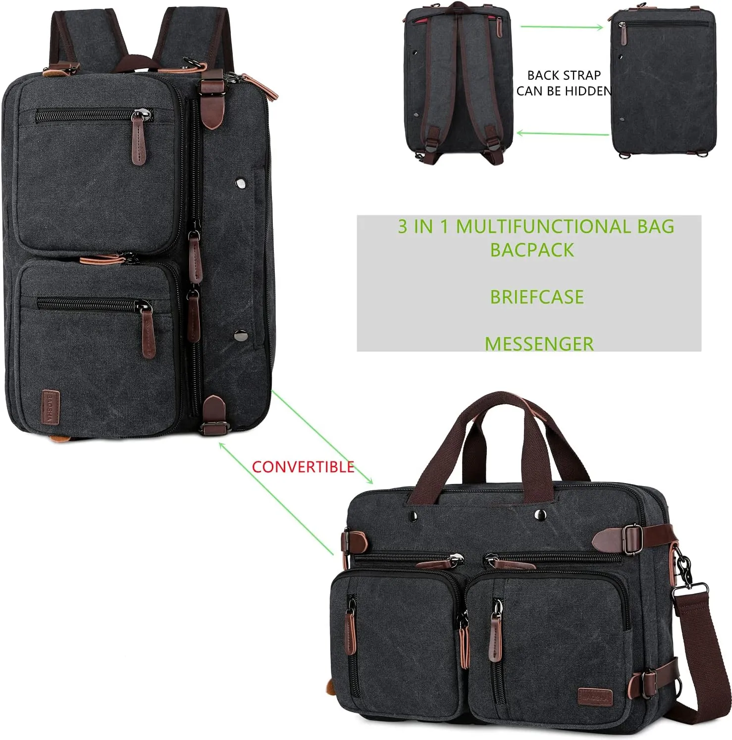 Baosha Convertible Briefcase Backpack 17 Inch Laptop Bag Case Business Briefcase HB-22