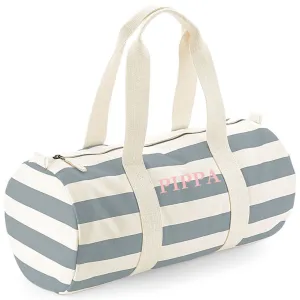 Barrel Bag Grey Stripe Name