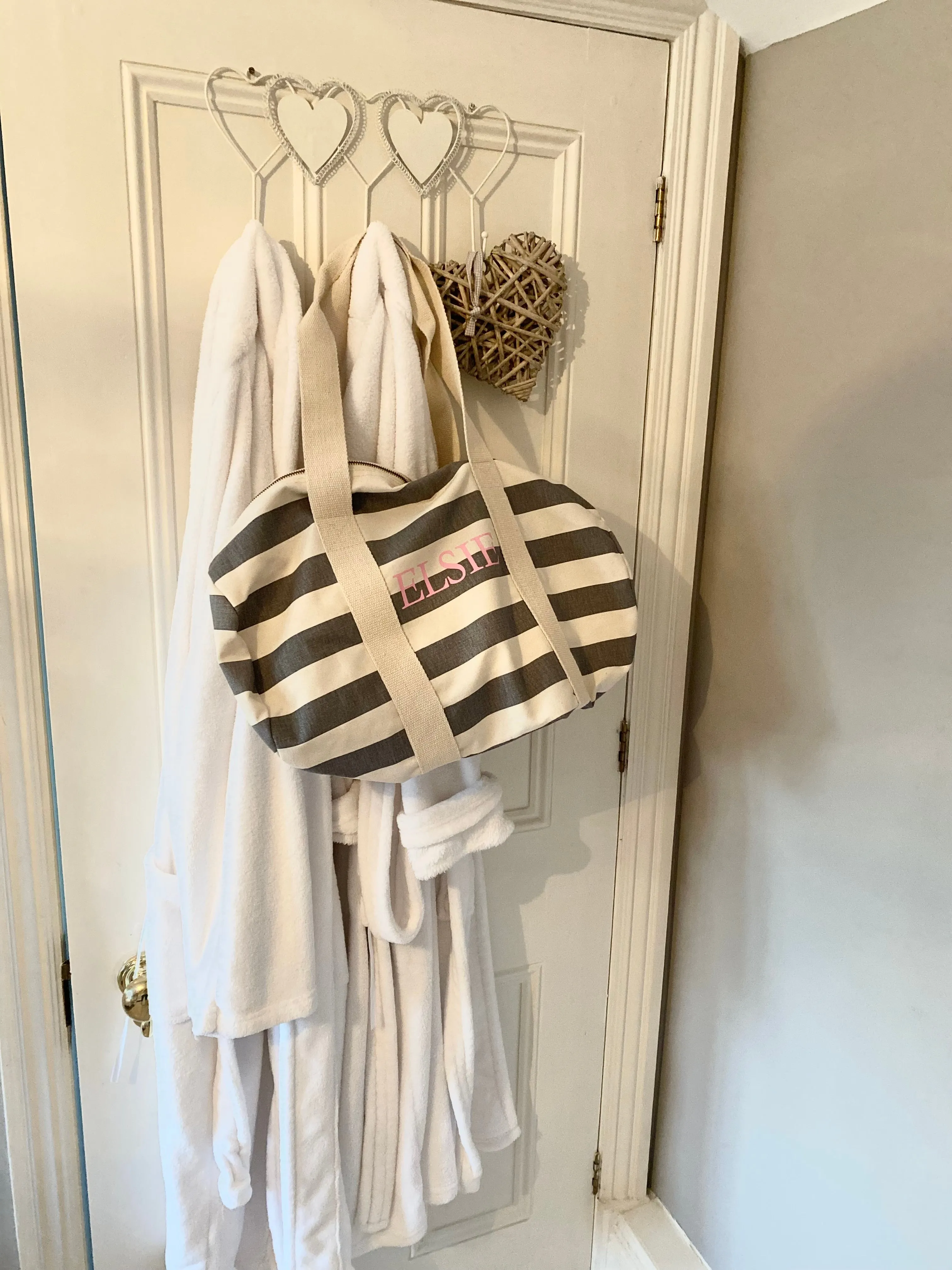 Barrel Bag Grey Stripe Name