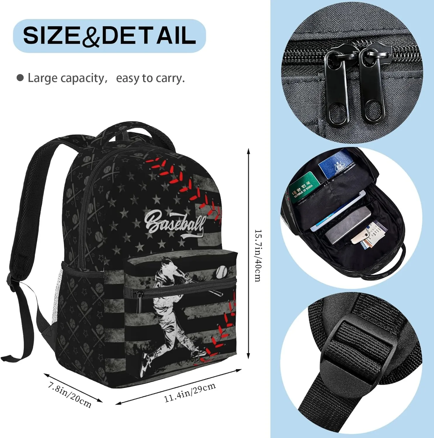 Baseball Backpack for Boys Sports Theme Kids Backpack School Bag for Elementary Middle School Baseball Travel Bookbag for Age 6-18 Teen Kids Back Pack