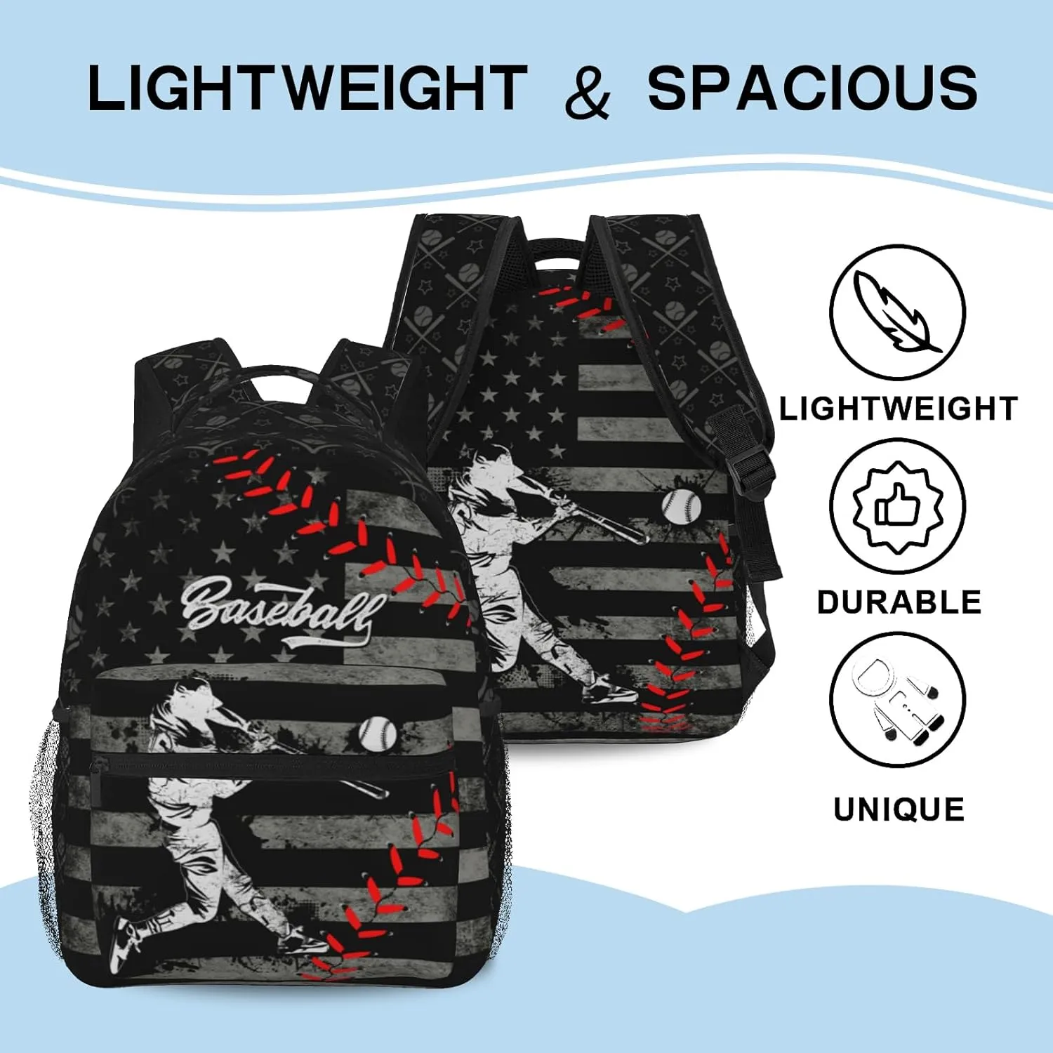 Baseball Backpack for Boys Sports Theme Kids Backpack School Bag for Elementary Middle School Baseball Travel Bookbag for Age 6-18 Teen Kids Back Pack