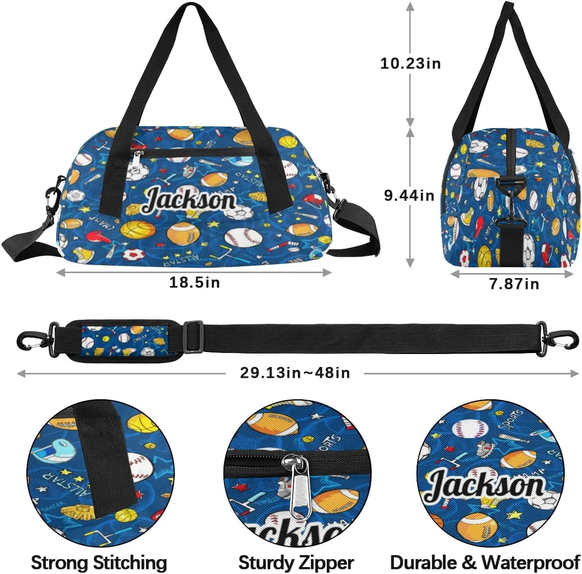 Baseball Basketball Custom Name Kids Duffel Bags Personalized Customized Gifts Sports Gym Bag Girls Dance Bag Overnight Weekender Sleepover Carry On Travel Tote Bag for Boys Girls